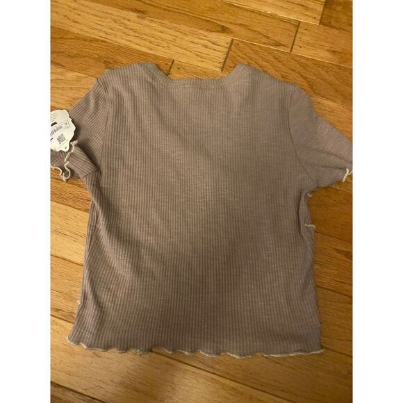 NWT Altar"d State women's tan ruffled short sleeve fitted cropped top size small - Picture 4 of 9
